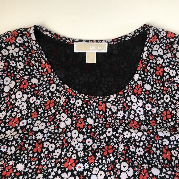 Michael Kors Womens Floral Short Sleeve Blouse Split Back Sheer Size Medium - Picture 8 of 13